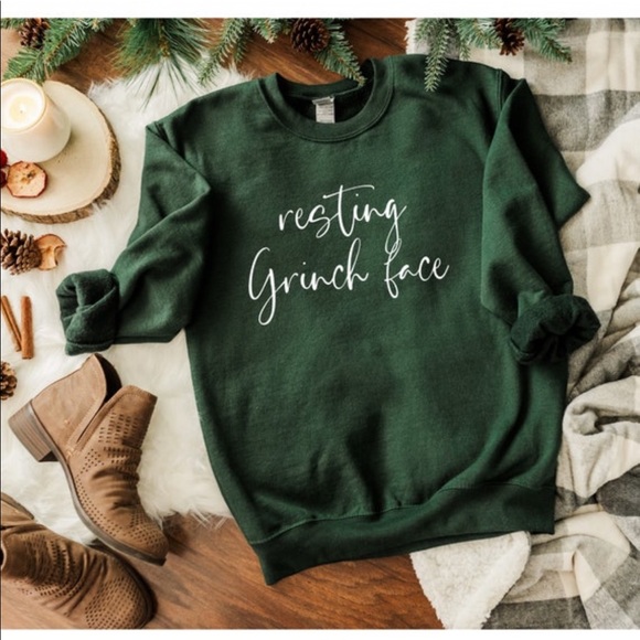 Resting Grinch Face Sweatshirt | Christmas Sweatshirt - Picture 1 of 3